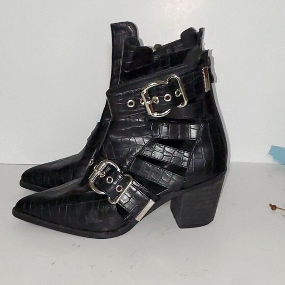 A Heeled Ankle Bootie Whimsigoth Punk Style Glam Rock Grunge Heavy Metal Sz 8.5 - Picture 1 of 14